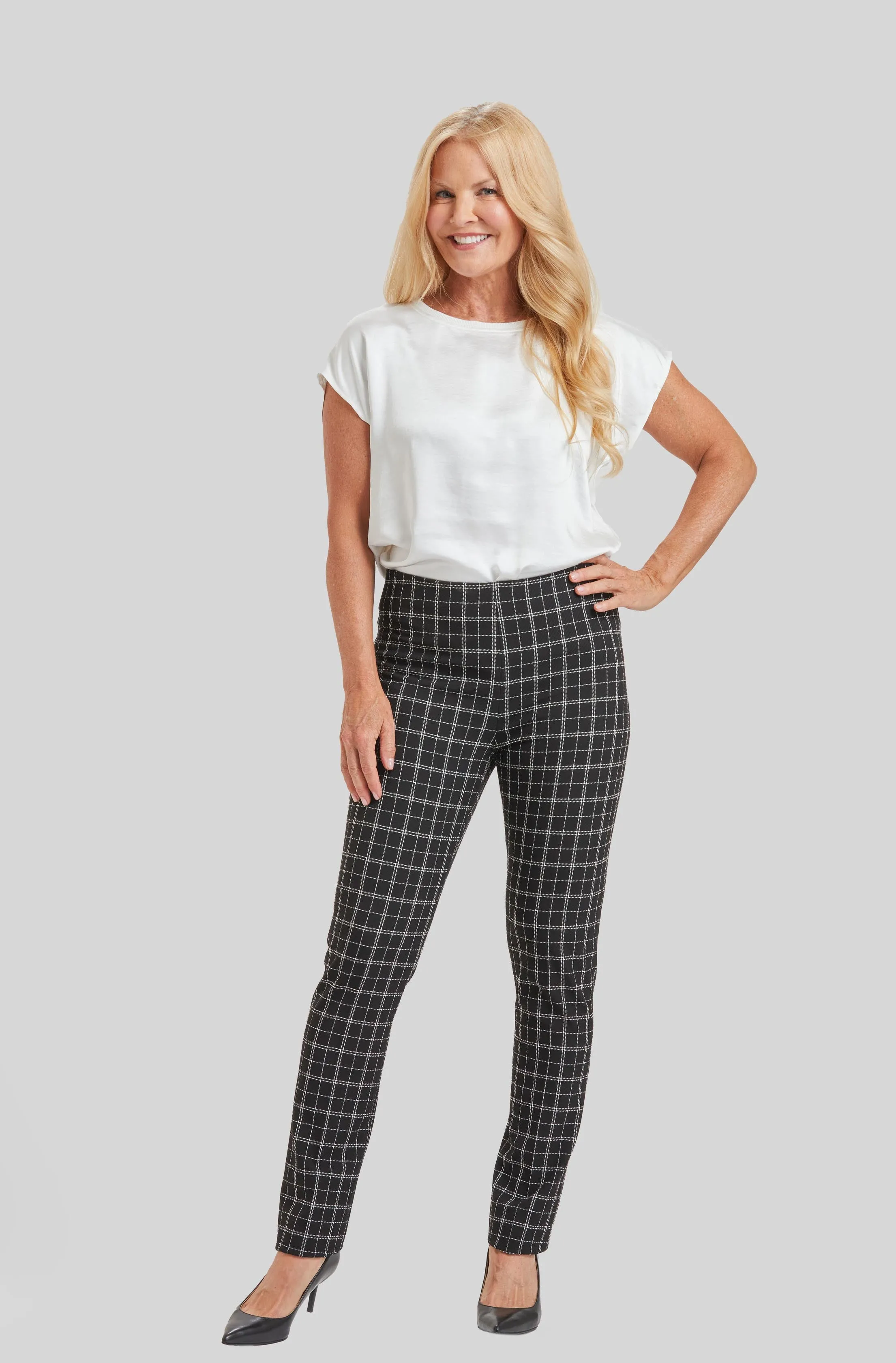Copenhagen Windowpane Emma Slim Pull On Pant- FINAL SALE