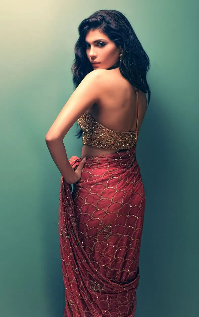 Coral Color Wedding Saree