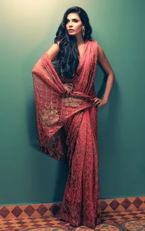 Coral Color Wedding Saree