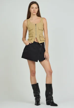 Cross Over Mini Skirt in Charcoal