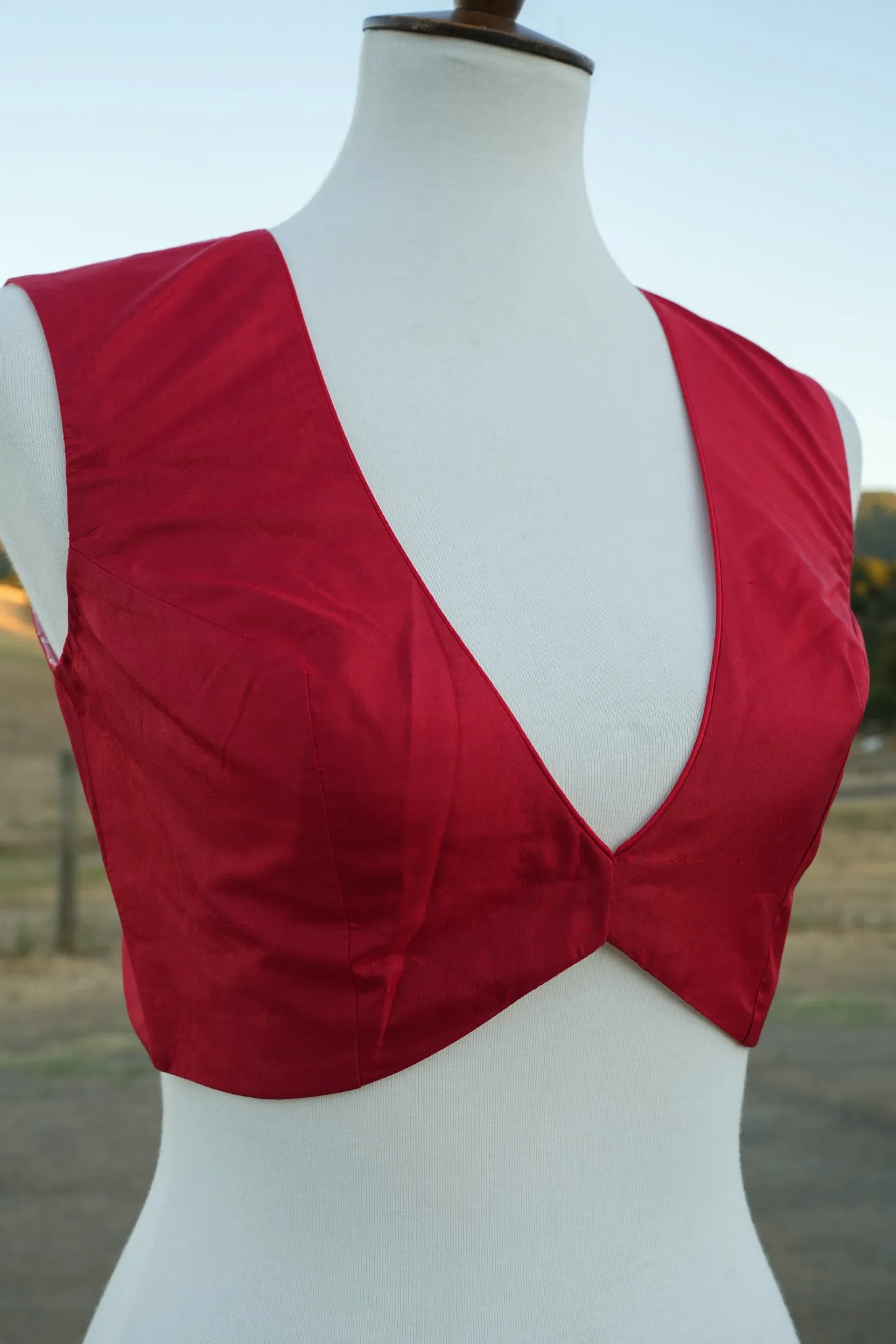 Custom Red Silk V Neck Blouse