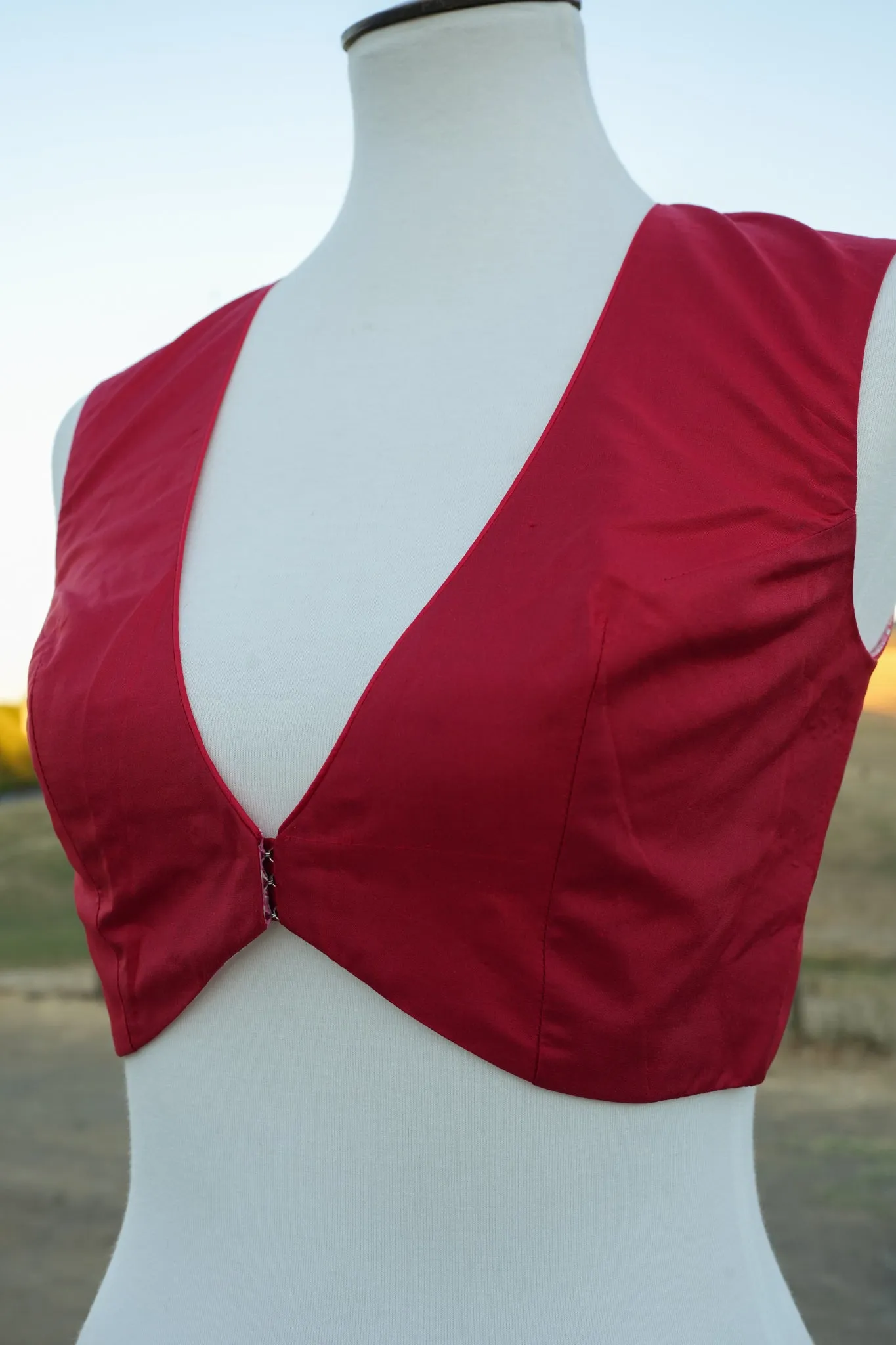 Custom Red Silk V Neck Blouse