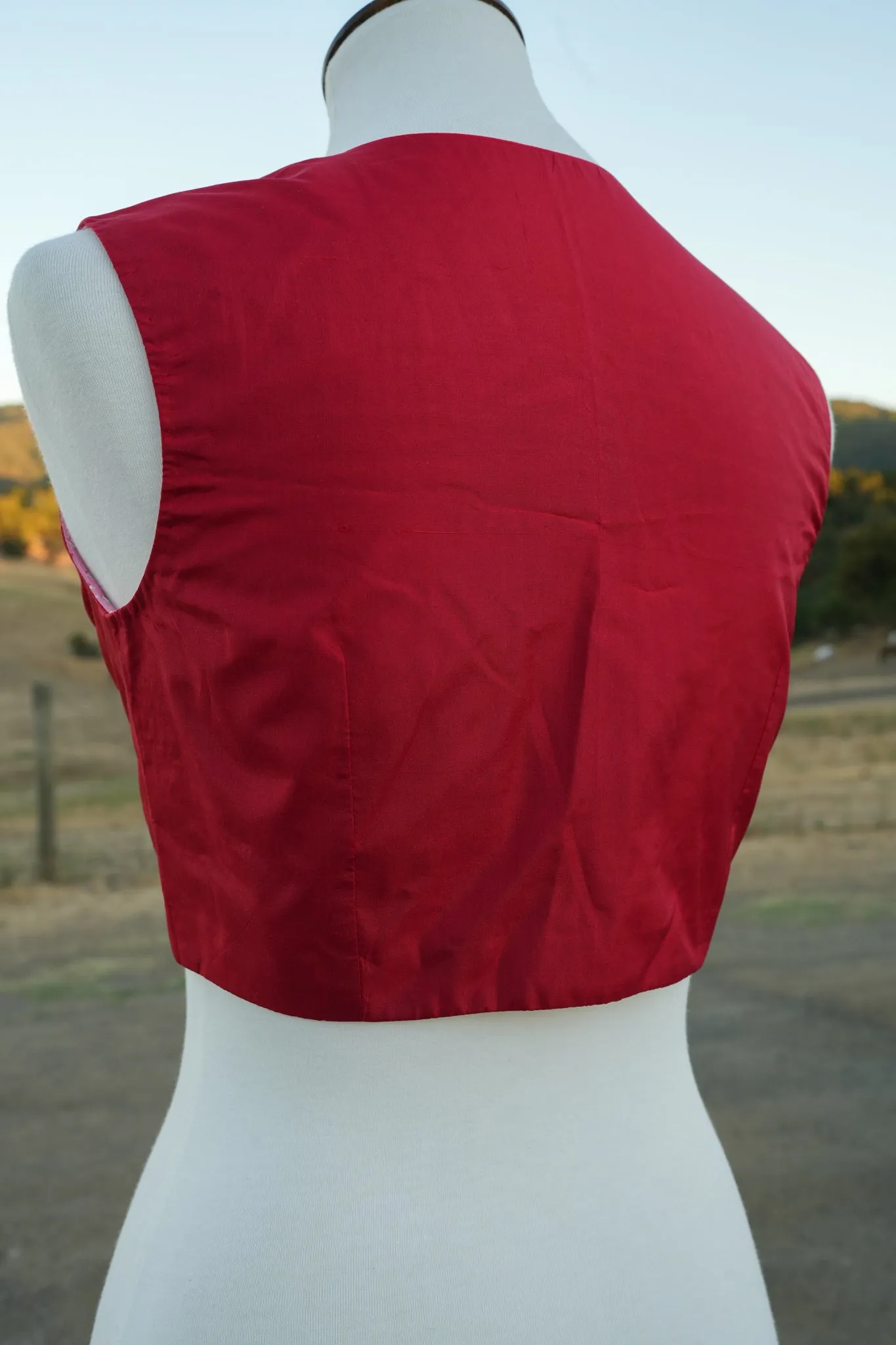 Custom Red Silk V Neck Blouse