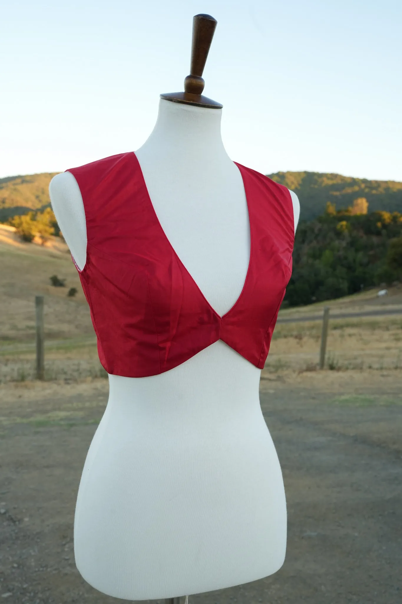 Custom Red Silk V Neck Blouse