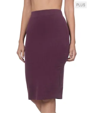 Dark Eggplant Cotton Blend Pencil Skirt