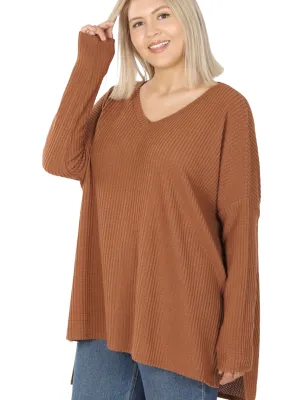 Deep Camel Bushed Thermal Waffle Sweater