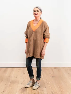 deep v-neck contrast sweater
