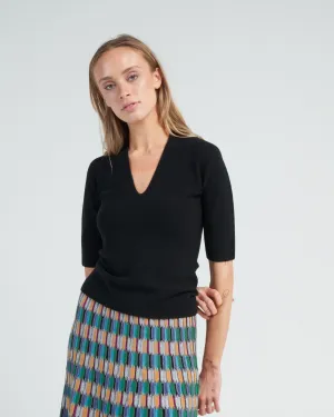 deep v neck fine top - deep black