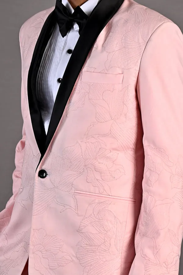 Dempsey - Light Pink Abstract Embroidered Tuxedo Set