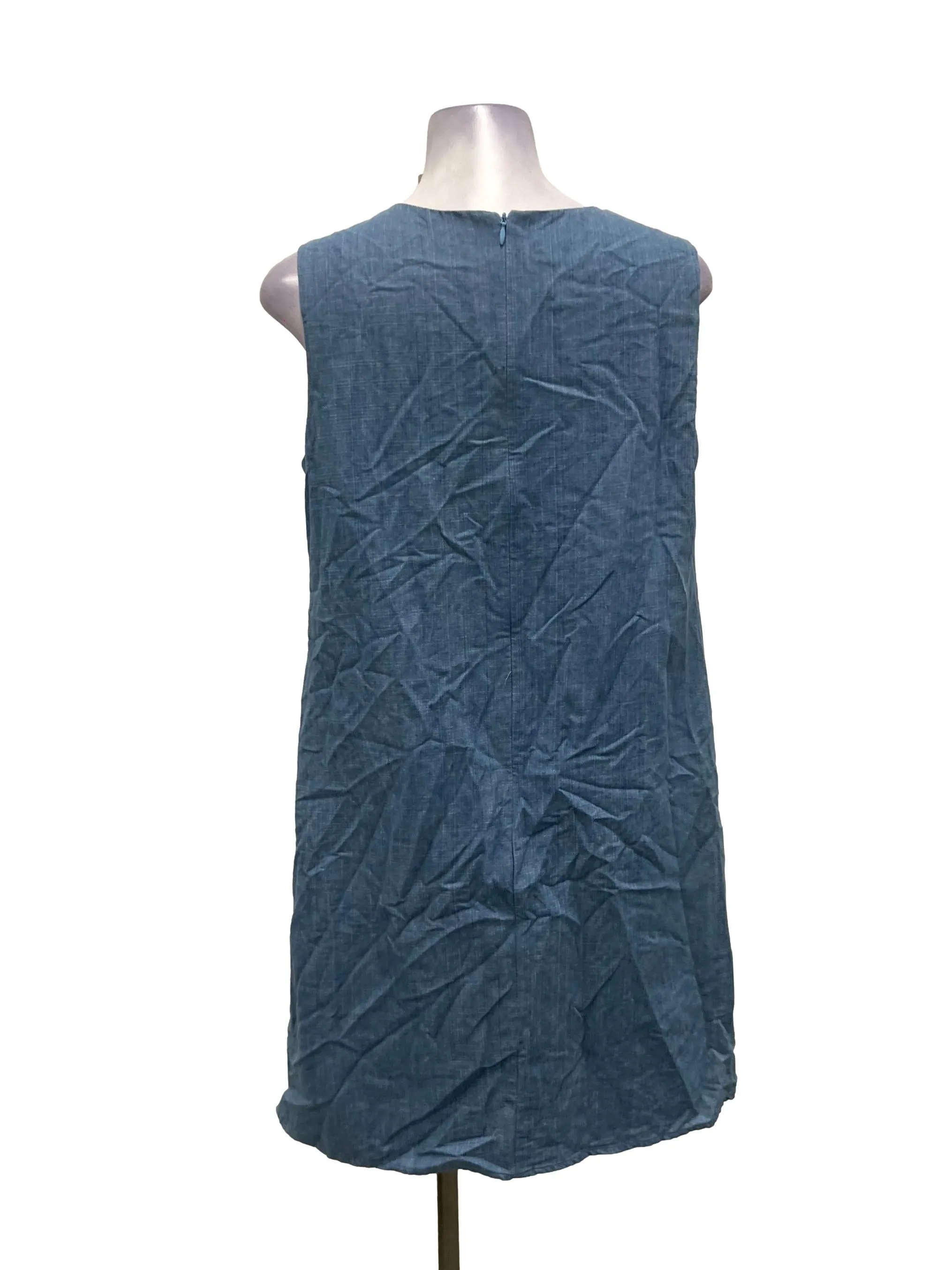 Denim Blue V-Neck Sleeveless Shift Dress