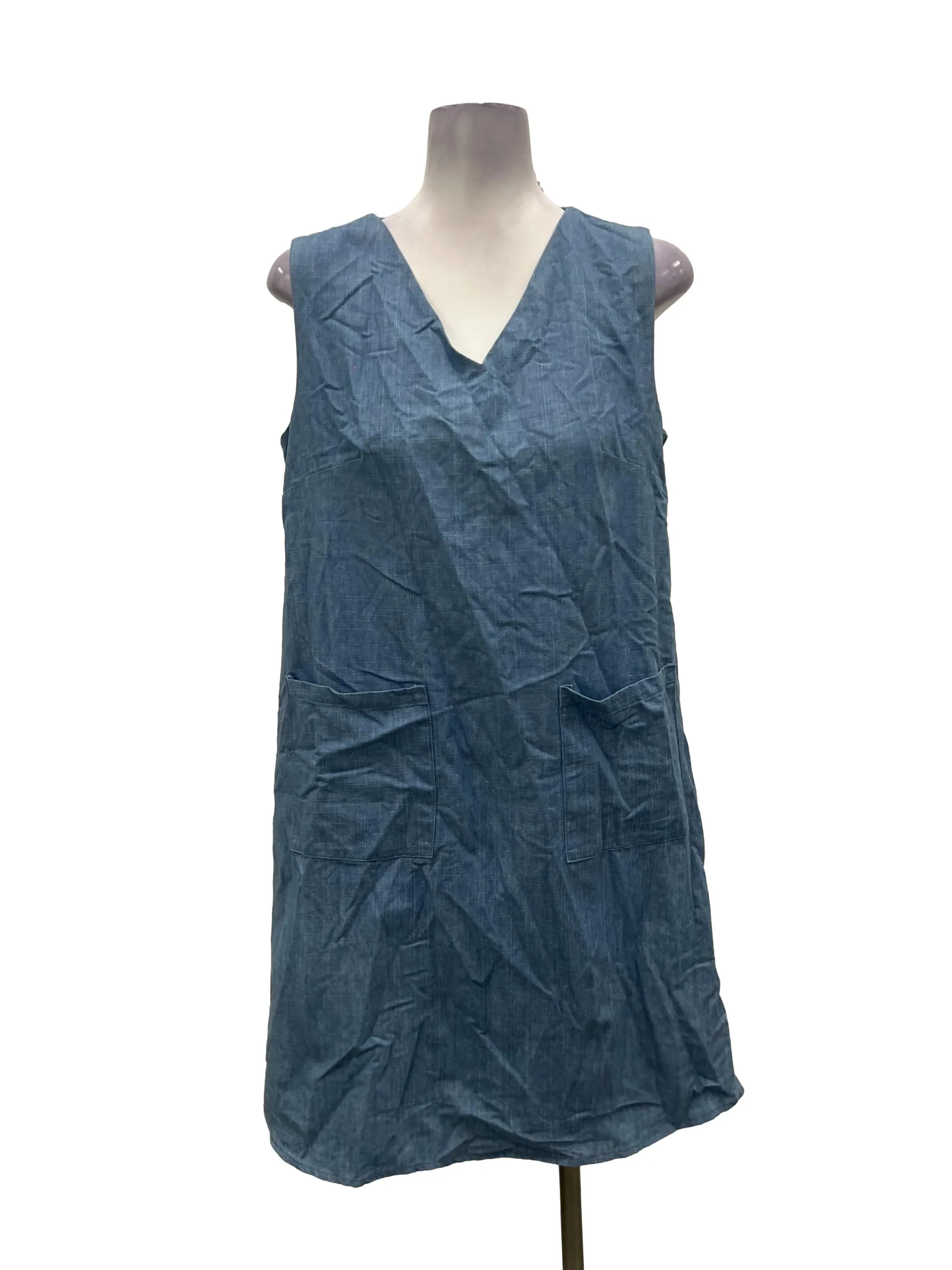 Denim Blue V-Neck Sleeveless Shift Dress