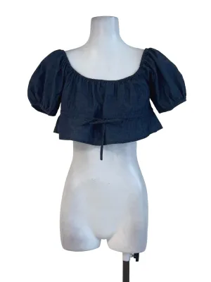 Denim Dark Blue Ruffle Crop Top