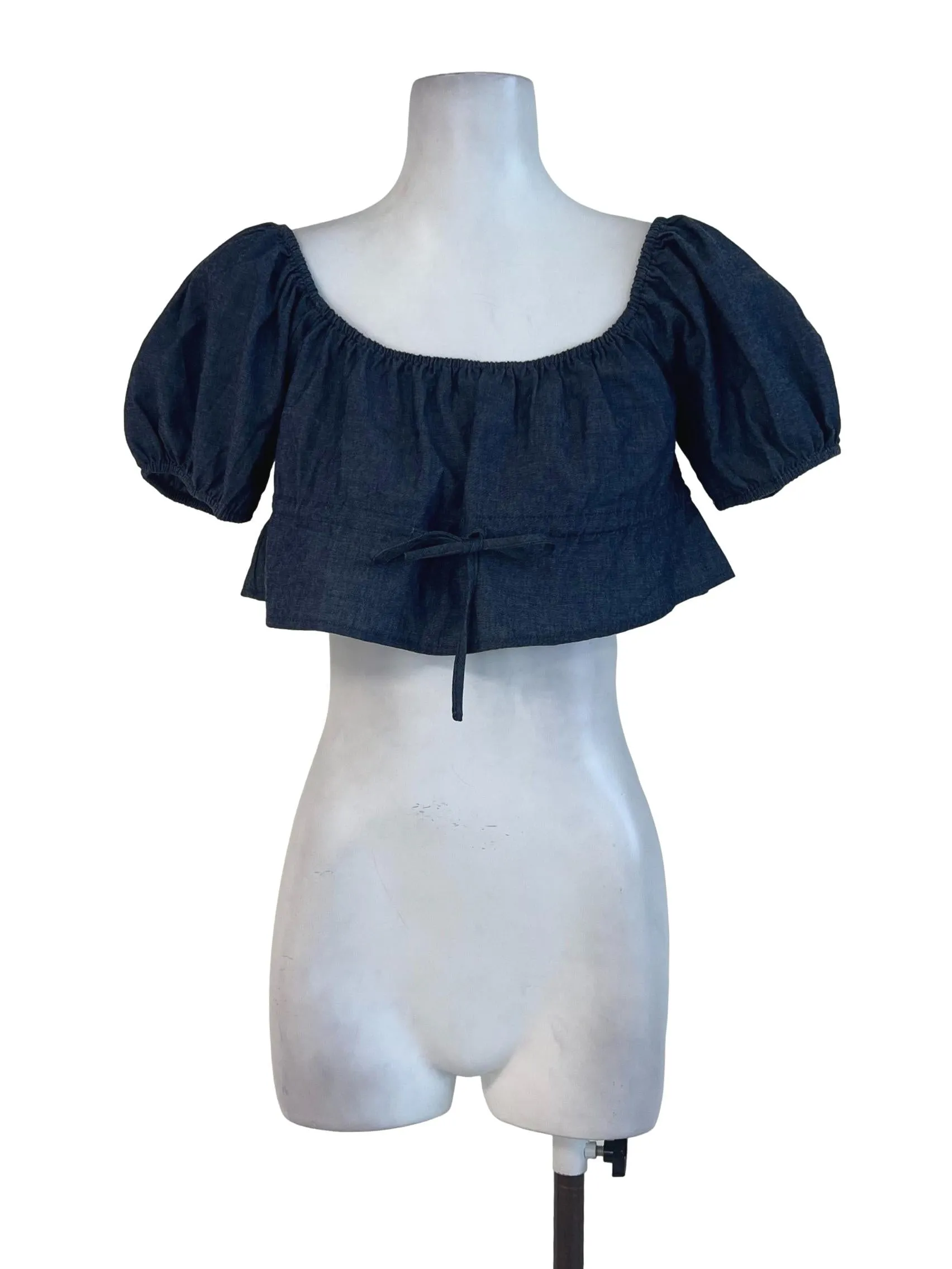 Denim Dark Blue Ruffle Crop Top