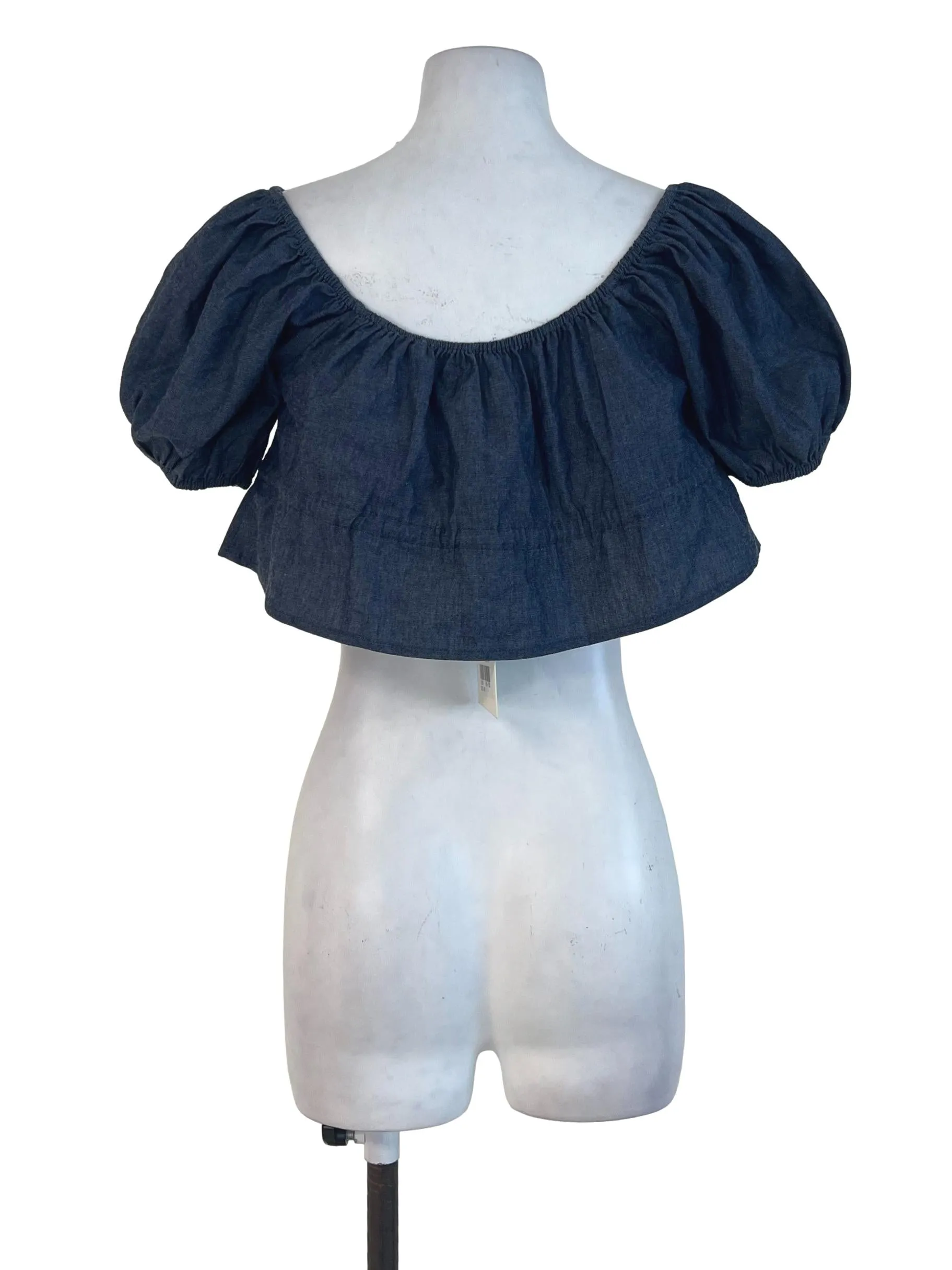 Denim Dark Blue Ruffle Crop Top