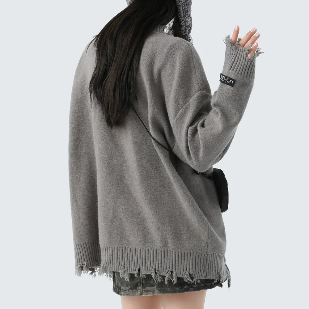 Destructive V-neck Cardigan Sweater