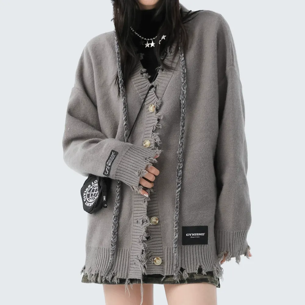 Destructive V-neck Cardigan Sweater