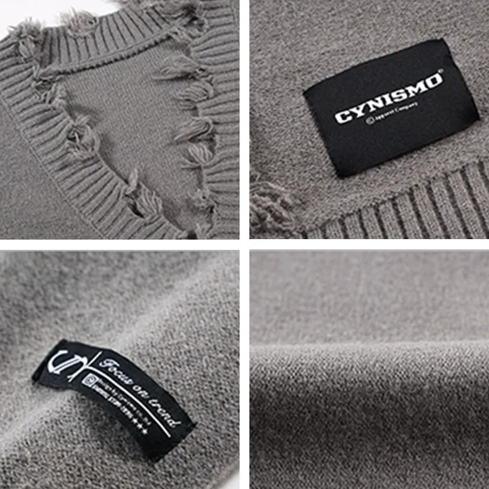 Destructive V-neck Cardigan Sweater