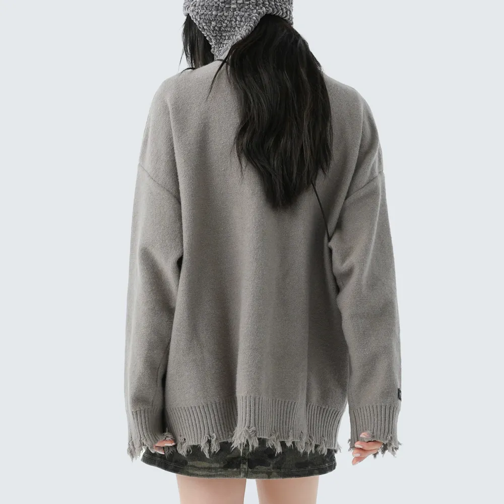 Destructive V-neck Cardigan Sweater