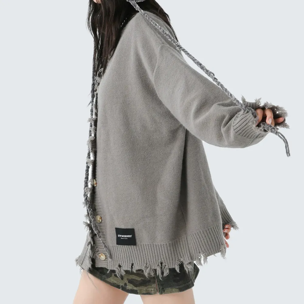 Destructive V-neck Cardigan Sweater