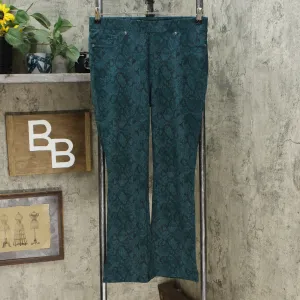 DG2 by Diane Gilman Pull On Ponte Boot Cut Pants Green Snake Petite Medium