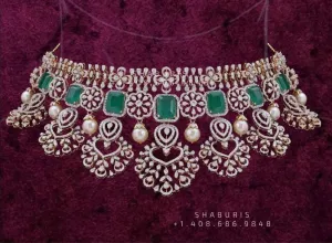 Diamond choker,Heavy choker,Sabyasachi Jewelry inspired,southindian Jewelery,indian Jewelery,gold dipped jewelry,Pure silver jewelry-NIHIRA