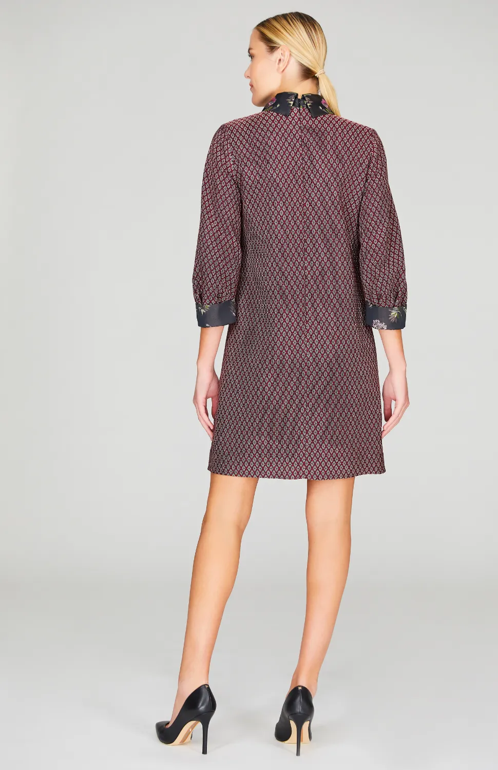 Diamond Jacquard Collared Shift Dress