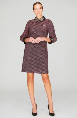 Diamond Jacquard Collared Shift Dress