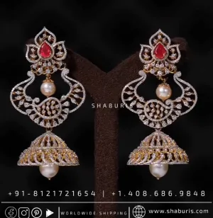 Diamond Jhumka chandbali silver jewelry diamond jewelry designs indian wedding jewelry indian bridal jewelry south indian bride - SHABURIS