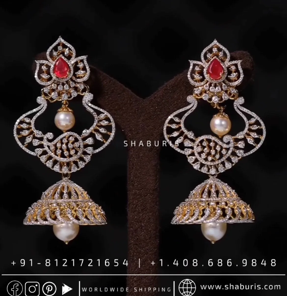Diamond Jhumka chandbali silver jewelry diamond jewelry designs indian wedding jewelry indian bridal jewelry south indian bride - SHABURIS