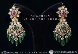 Diamond Jhumka emerald bead polki stones ruby gemstone earrings bridal earrings diamond jewelry silver jewelry indian jewelry - SHABURIS