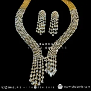 Diamond Necklace Earrings pure silver jewelry indian wedding Jewelry indian bridal jewelry cocktail jewelry 925 silver jewelr-SHABURIS