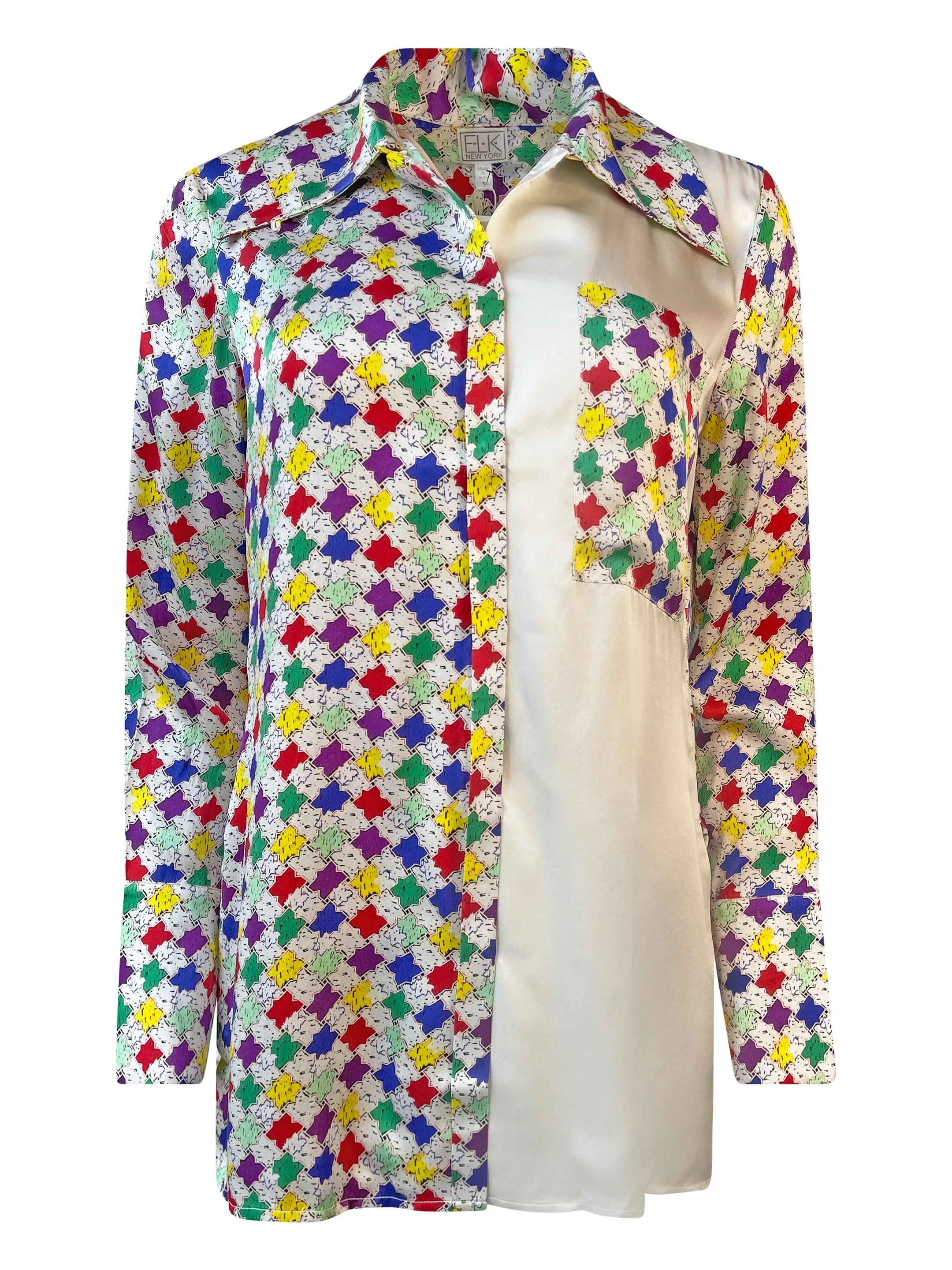 DIANA HOUNDSTOOTH SILK BLOUSE CANDY