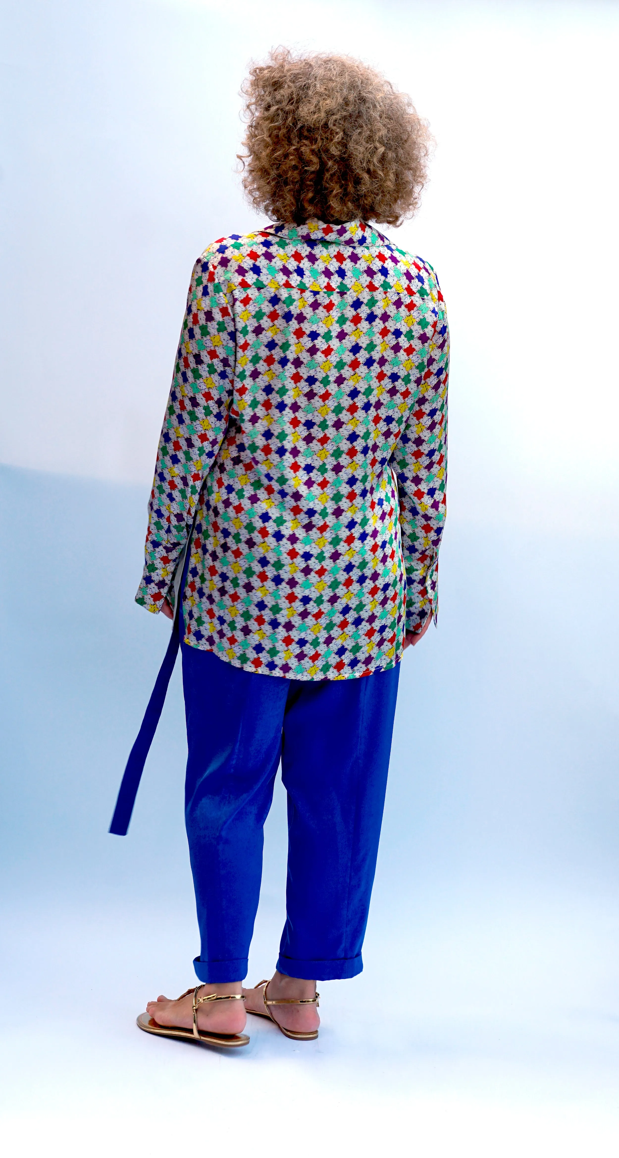 DIANA HOUNDSTOOTH SILK BLOUSE CANDY