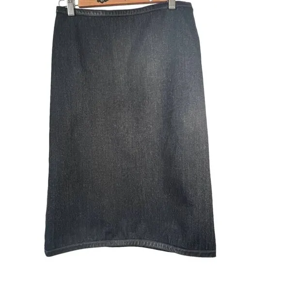 DKNY Black Leather Trimmed Pencil Jean Skirt 4 Small