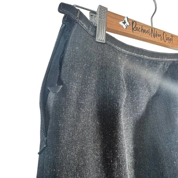 DKNY Black Leather Trimmed Pencil Jean Skirt 4 Small