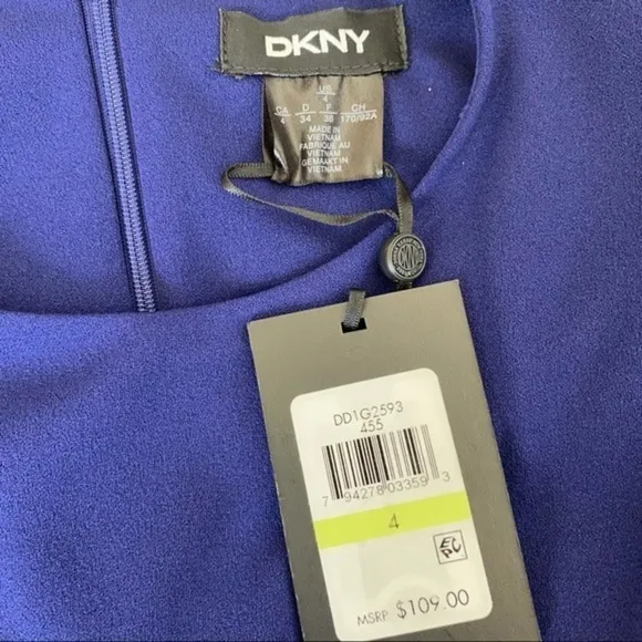 DKNY Button Sleeve Flounce Fit &amp; Flare Dress in Blue Size 4