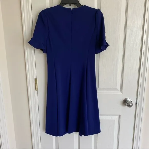 DKNY Button Sleeve Flounce Fit &amp; Flare Dress in Blue Size 4