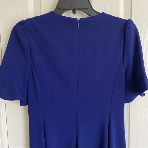 DKNY Button Sleeve Flounce Fit &amp; Flare Dress in Blue Size 4