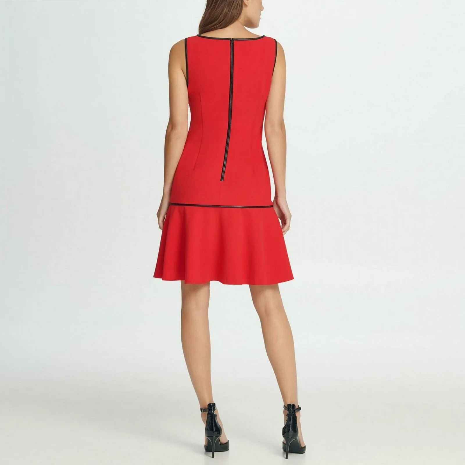 DKNY Women's Piped Flounce Hem Sheath Dress Scarlet Red 10