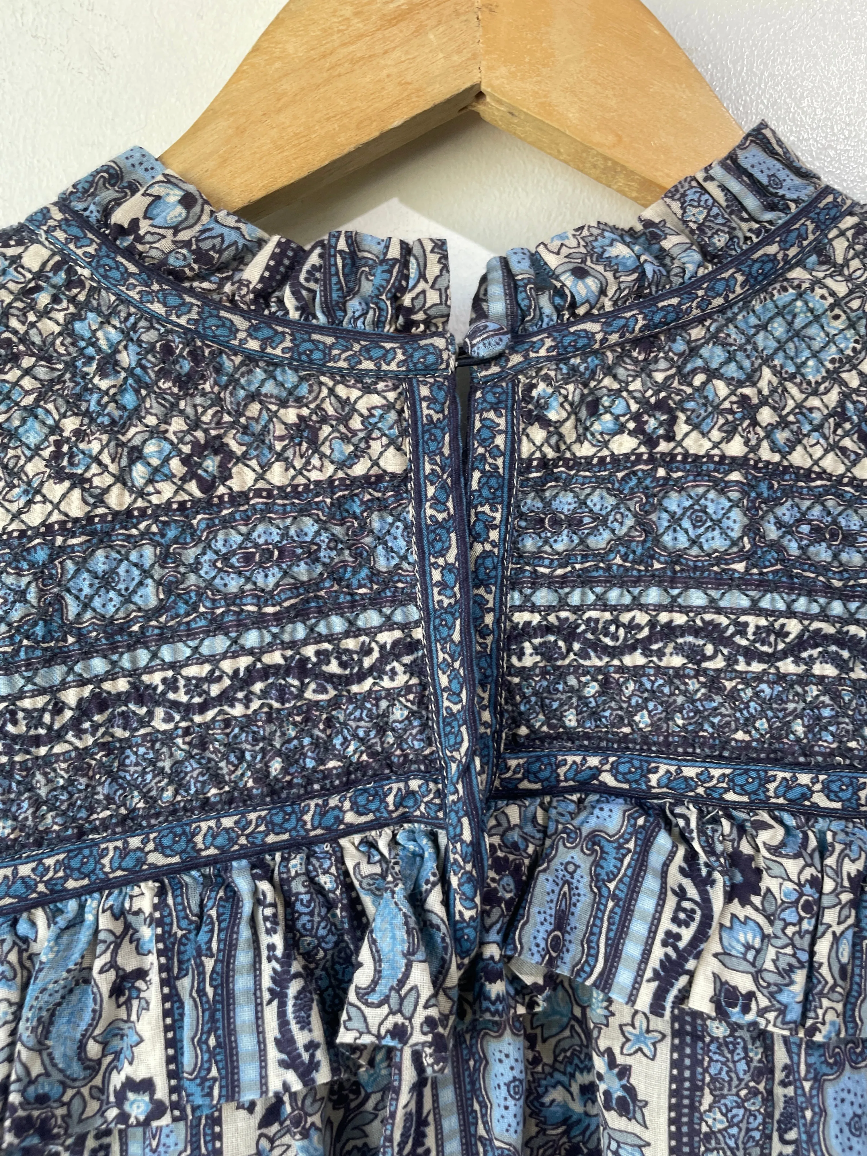 Doen Blue Paisley Ruffle Bridger Blouse