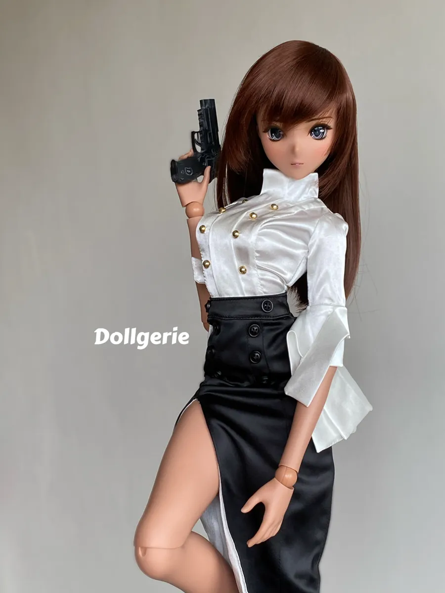 Double Breasted Slim Fit Satin White Blouse