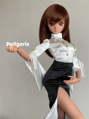 Double Breasted Slim Fit Satin White Blouse