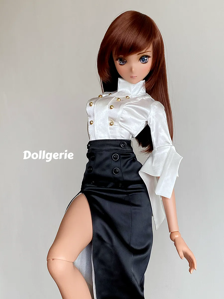 Double Breasted Slim Fit Satin White Blouse