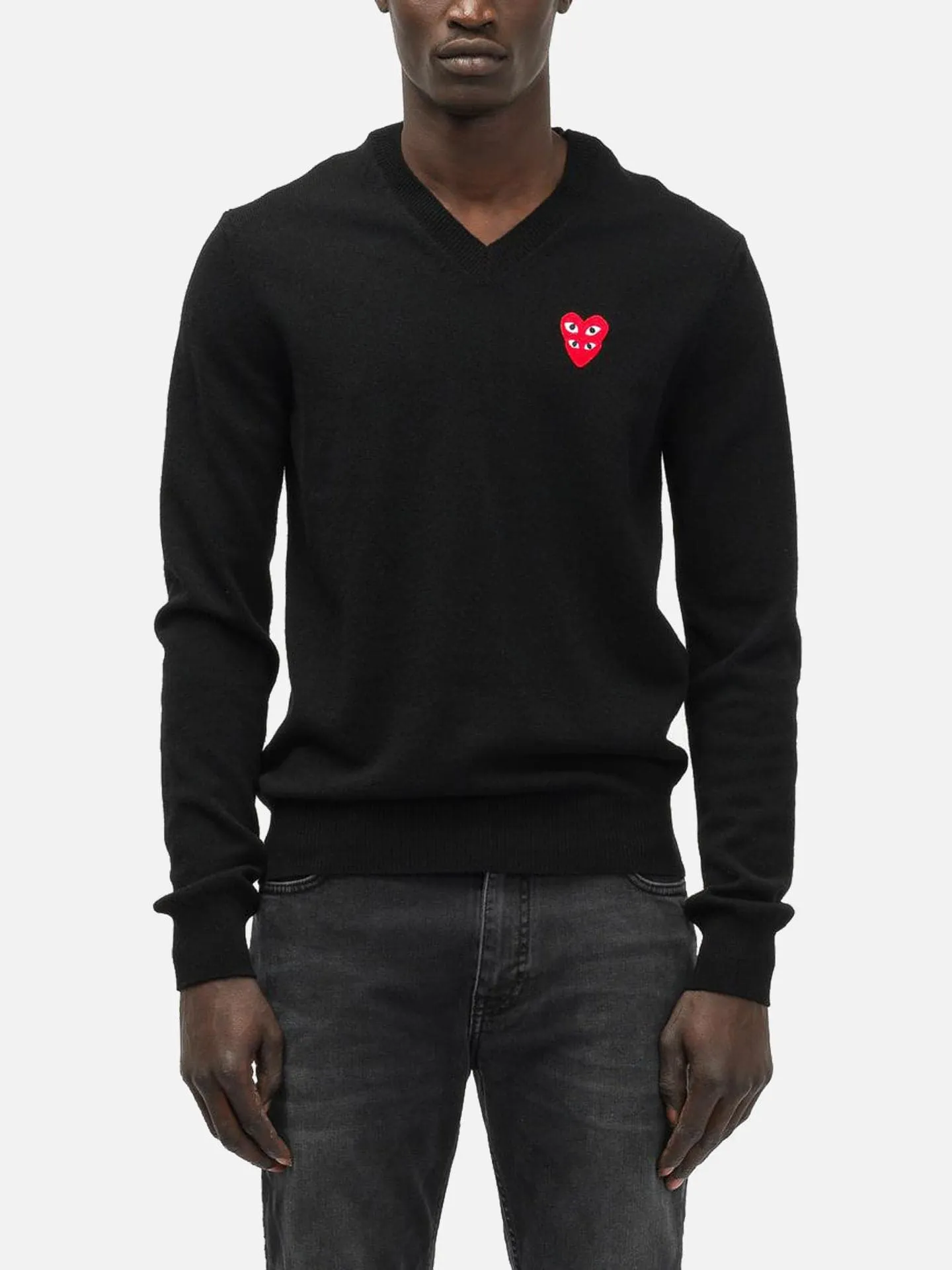 Double Eye V Neck Sweater - Black