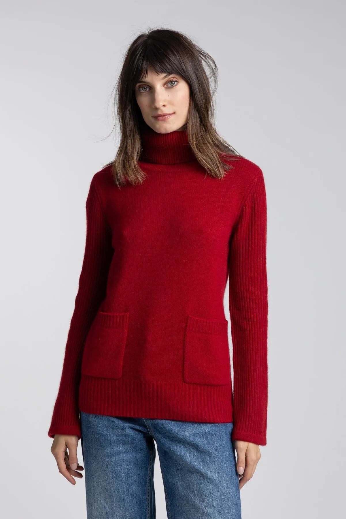 Double Pocket Cashmere Turtleneck Sweater