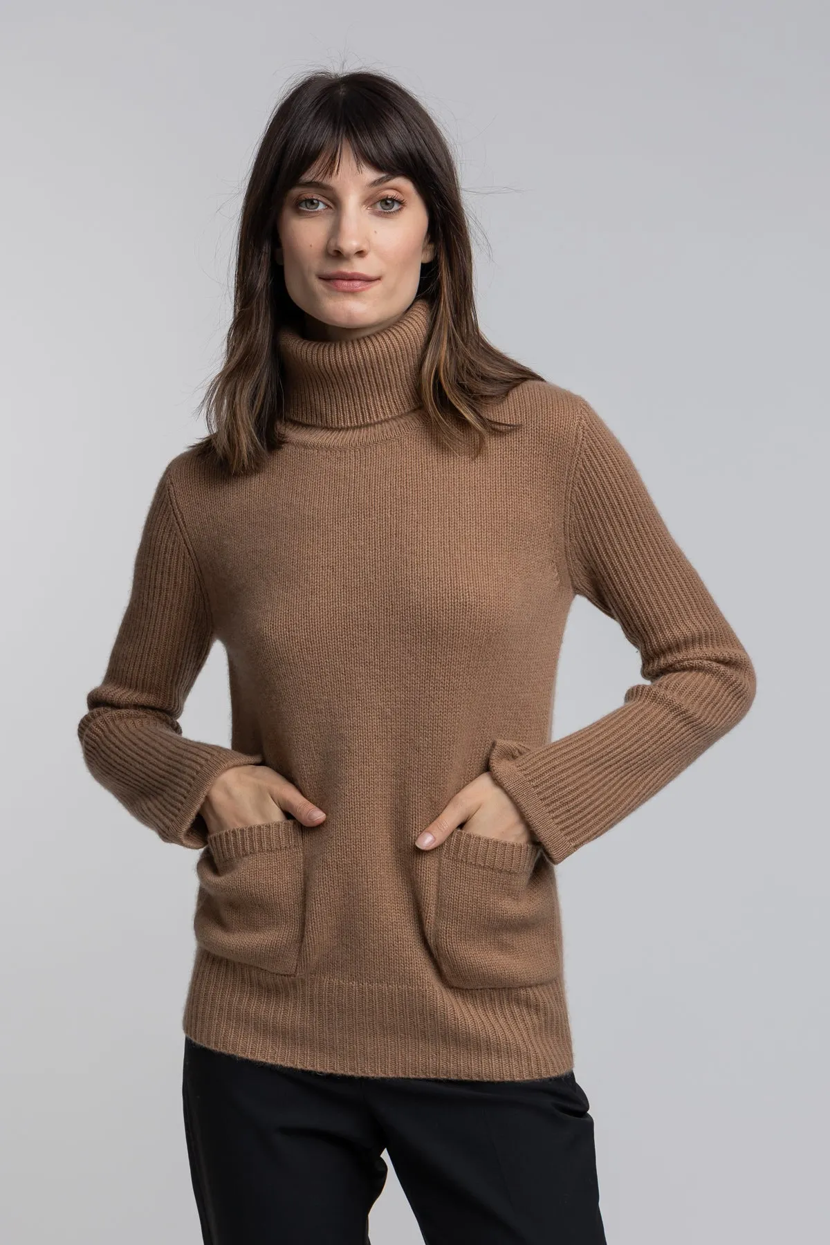 Double Pocket Cashmere Turtleneck Sweater