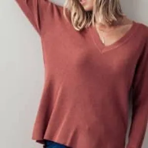 Drop Shoulder V Neck Sweater