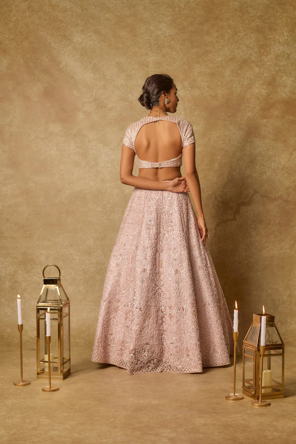 Dusty Pink Heavy Embroidered Lehenga Set