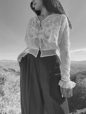 Edwardian Floral Net Pigeon Breast Blouse