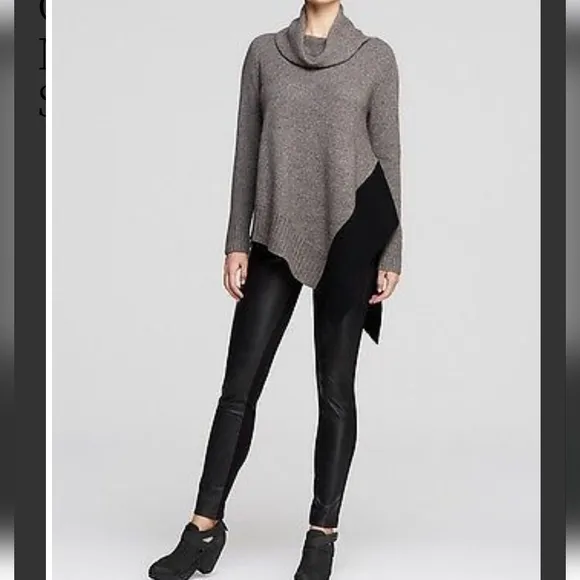 Eileen Fisher Gray and Black Wool Yak Asymmetric Sweater
